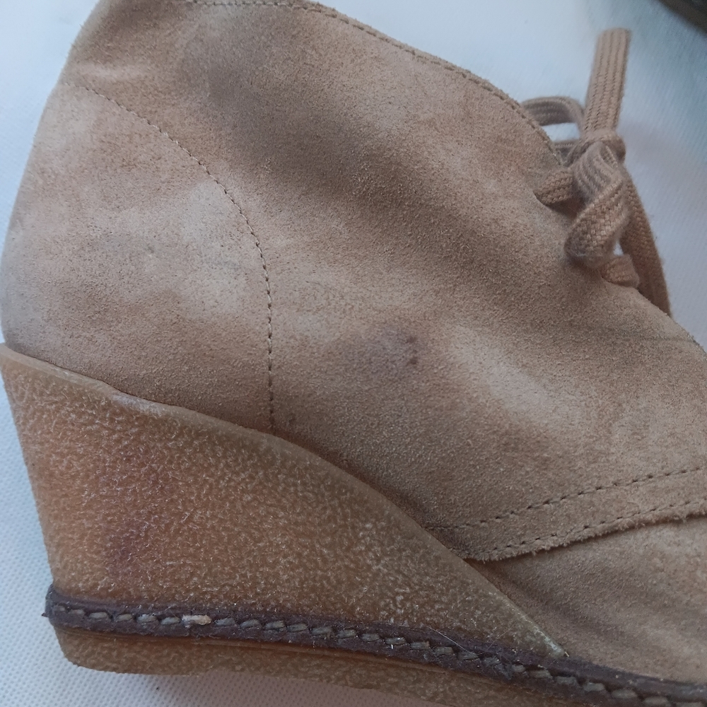 J Crew Italy Womens 6 Tan Suede Wedge Ankle Bootie Boot Shoe Crepe Sole - Picture 15 of 16